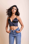 Satin Longline Bralette Bralette Leto Collection Small Black 