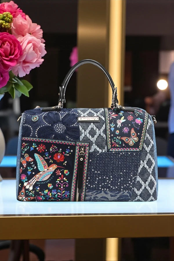 Nicole Lee USA Boho Chic Bosque De Amor Denim Boston Bag - NeoKira Unlimited
