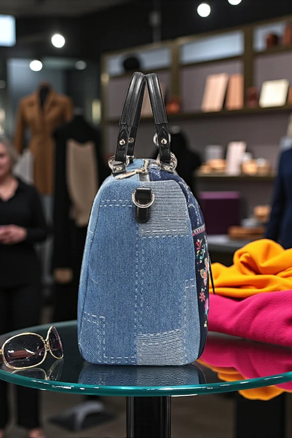 Nicole Lee USA Boho Chic Bosque De Amor Denim Boston Bag - NeoKira Unlimited