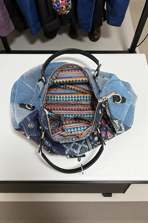 Nicole Lee USA Boho Chic Bosque De Amor Denim Boston Bag - NeoKira Unlimited