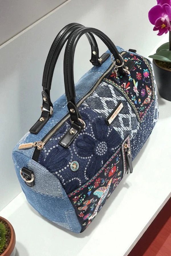 Nicole Lee USA Boho Chic Bosque De Amor Denim Boston Bag - NeoKira Unlimited