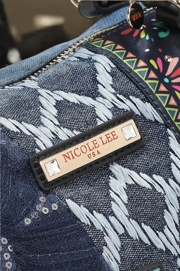 Nicole Lee USA Boho Chic Bosque De Amor Denim Boston Bag - NeoKira Unlimited