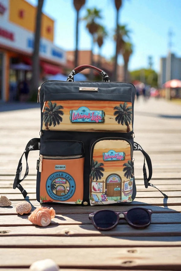 Nicole Lee USA Vintage Tropical Aesthetic Multi-Pocket Travel Backpack - NeoKira Unlimited