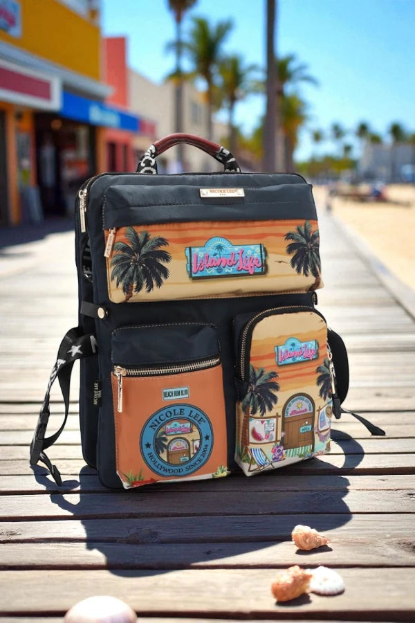 Nicole Lee USA Vintage Tropical Aesthetic Multi-Pocket Travel Backpack - NeoKira Unlimited
