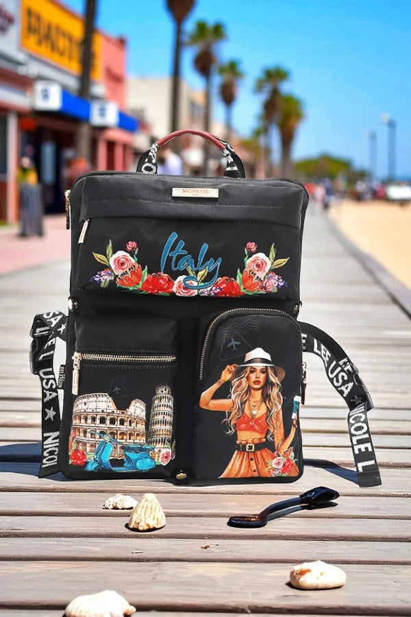 Nicole Lee USA Vintage Tropical Aesthetic Multi-Pocket Travel Backpack - NeoKira Unlimited