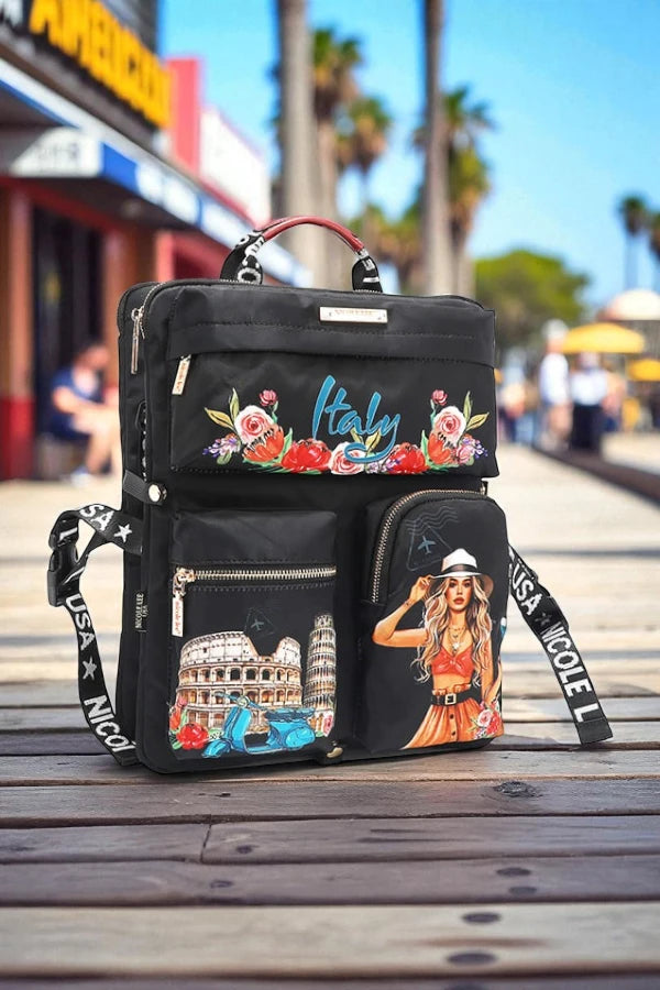 Nicole Lee USA Vintage Tropical Aesthetic Multi-Pocket Travel Backpack - NeoKira Unlimited