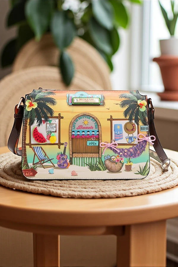 Nicole Lee USA Sun and Sand Crossbody Bag Coastal Boho Chic Resort Style - NeoKira Unlimited