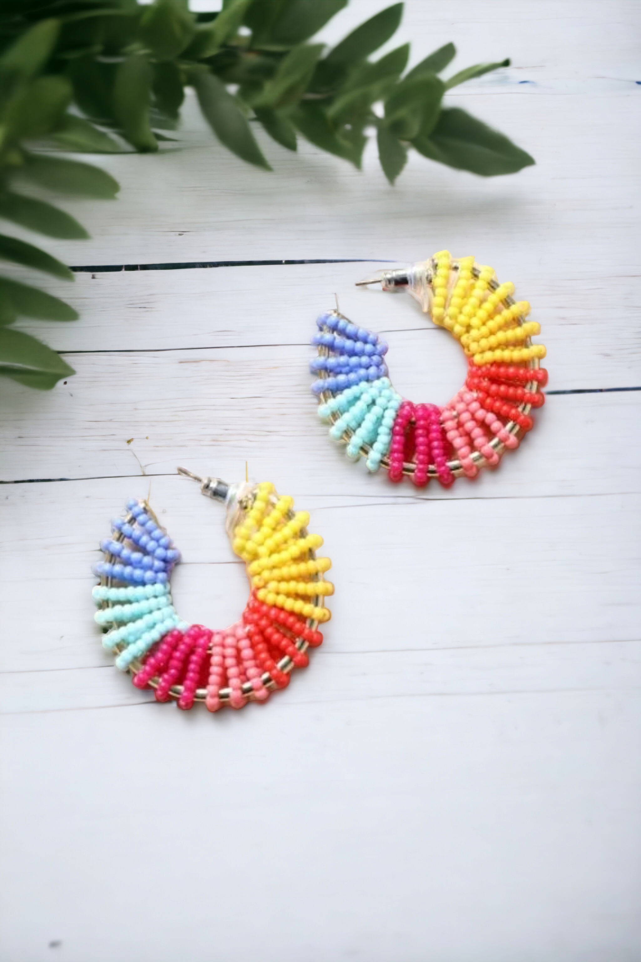 Colorful Beaded Hoop Earrings Earrings Leto Collection   