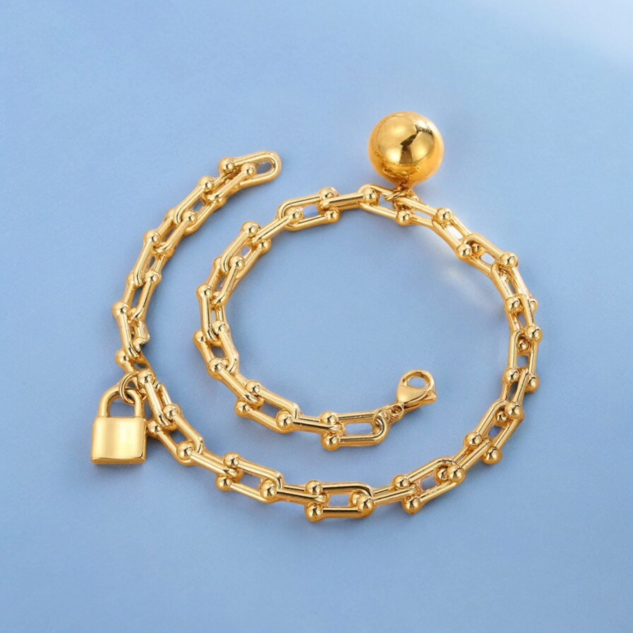 Horseshoe Chain Ball and Lock Pendant Bracelet Bracelets NeoKira Unlimited Gold  