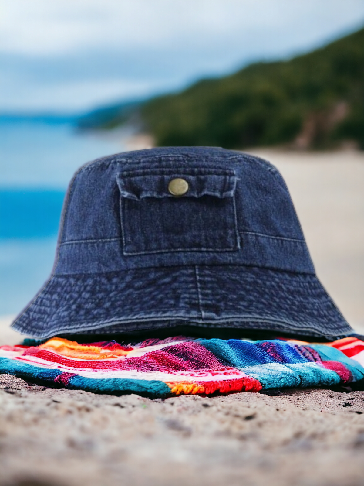 Streetwear Washed Denim Bucket Hat | Snap Pocket Accent Casual Style - NeoKira Unlimited