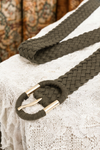 Braided Suede Accent Oval Buckle Belt Belts Leto Collection One Size Olive 