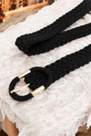 Braided Suede Accent Oval Buckle Belt Belts Leto Collection One Size Black 