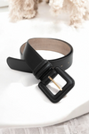 Sleek Square-Buckle Genuine Leather Belt Belts Leto Collection Black  