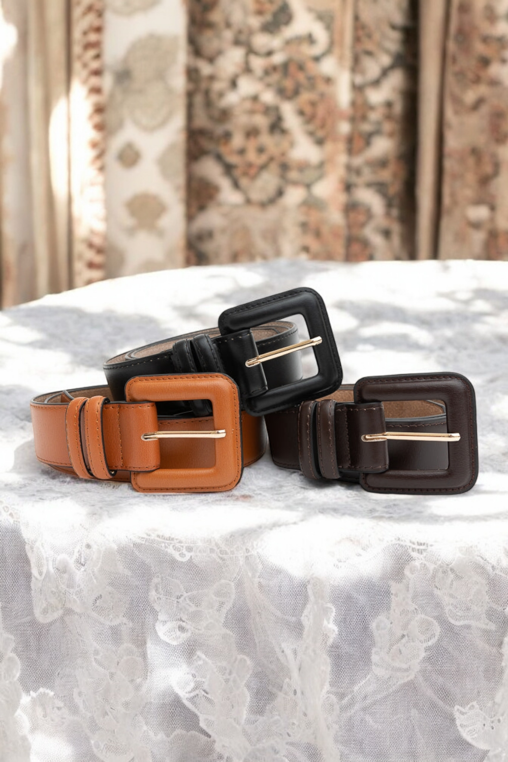 Sleek Square-Buckle Genuine Leather Belt Belts Leto Collection   