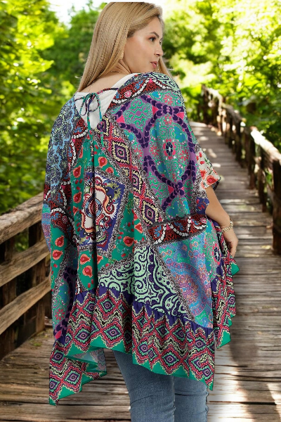 Umgee Full Size Mixed Print Ruffle Hem Open Front Cover Up Plus Size - NeoKira Unlimited