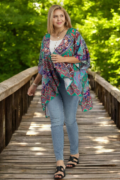 Umgee Full Size Mixed Print Ruffle Hem Open Front Cover Up Plus Size - NeoKira Unlimited