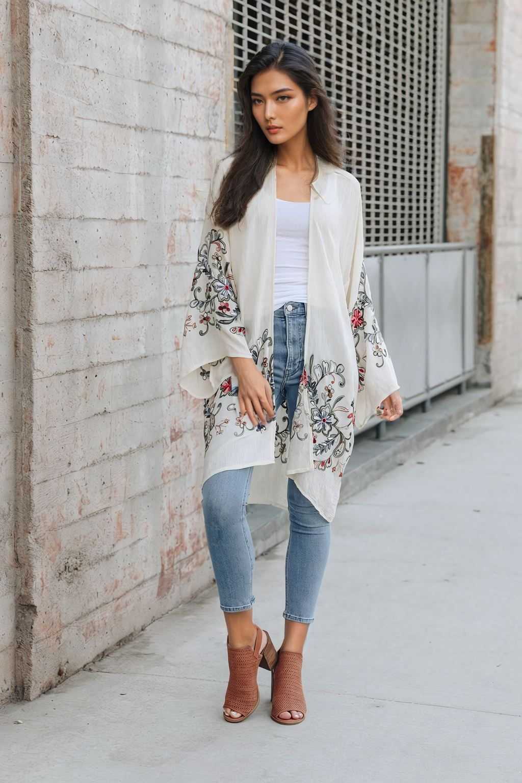 Flower Child Long Kimono Cardigan Kimono Leto Collection Cream  