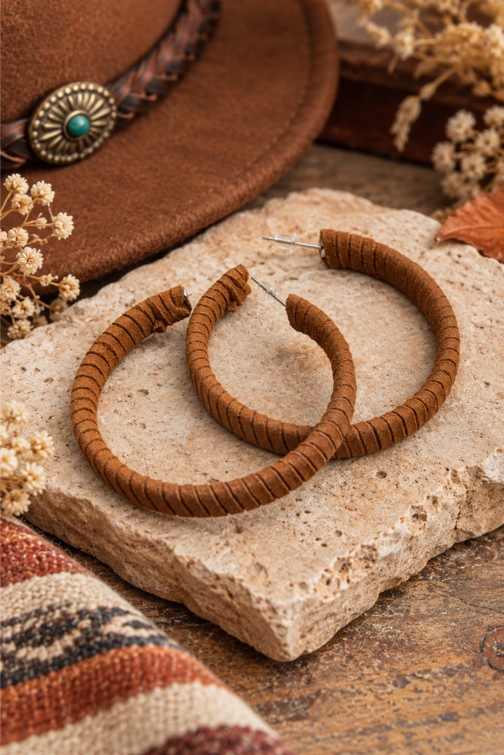 Suede Leather Wrapped Hoop Earrings - NeoKira Unlimited