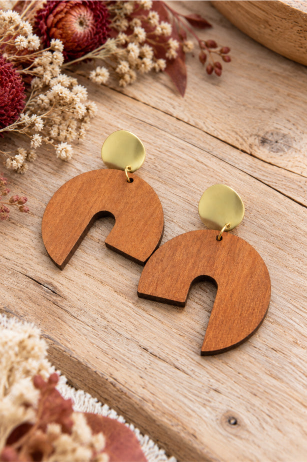Wooden Modern Arch Shaped Earring - NeoKira Unlimited