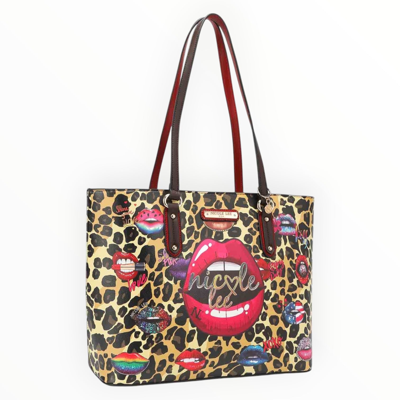 Nicole Lee USA 3-Piece Wild Lips Print Handbag Set - NeoKira Unlimited