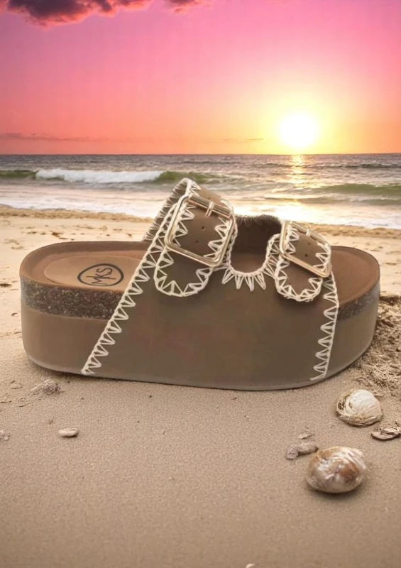 NINA Cork Double Buckle Slip-On Platform Sandals – Boho Chic Comfort - NeoKira Unlimited