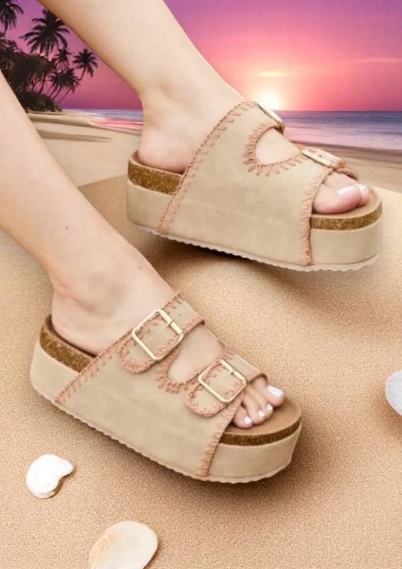 NINA Cork Double Buckle Slip-On Platform Sandals – Boho Chic Comfort - NeoKira Unlimited