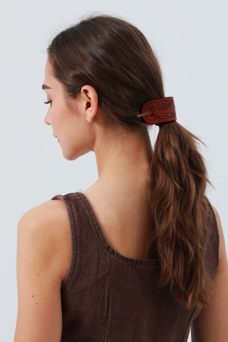 Western Tooled Leather Hair Stick – Cowgirl Styling Accent - NeoKira Unlimited