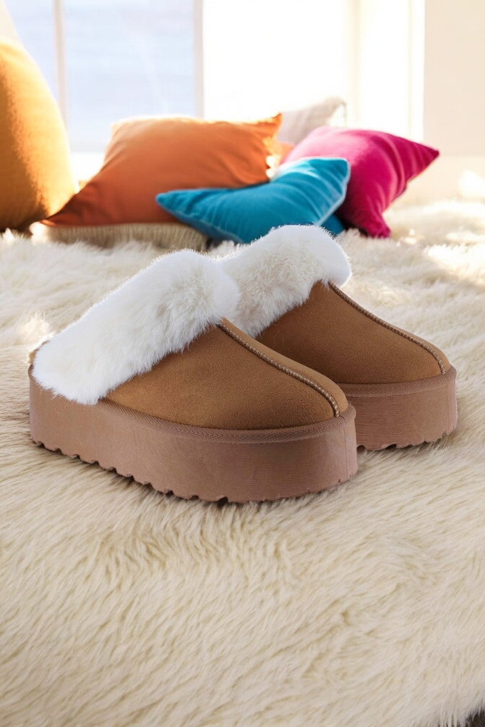 Weeboo Thick Bottom Fur Trim Snow Slippers - NeoKira Unlimited