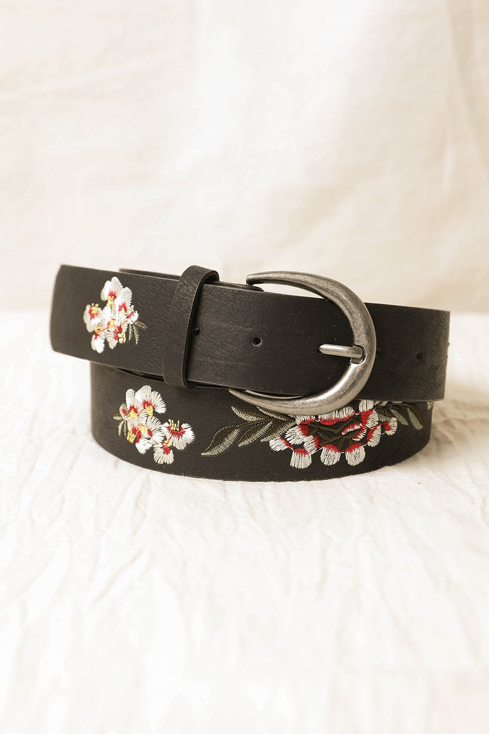 Hibiscus Embroidered Belt Belts Leto Collection Black  