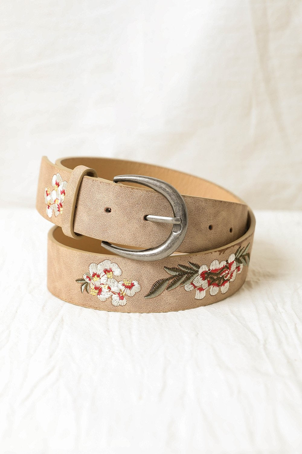 Hibiscus Embroidered Belt Belts Leto Collection Khaki  