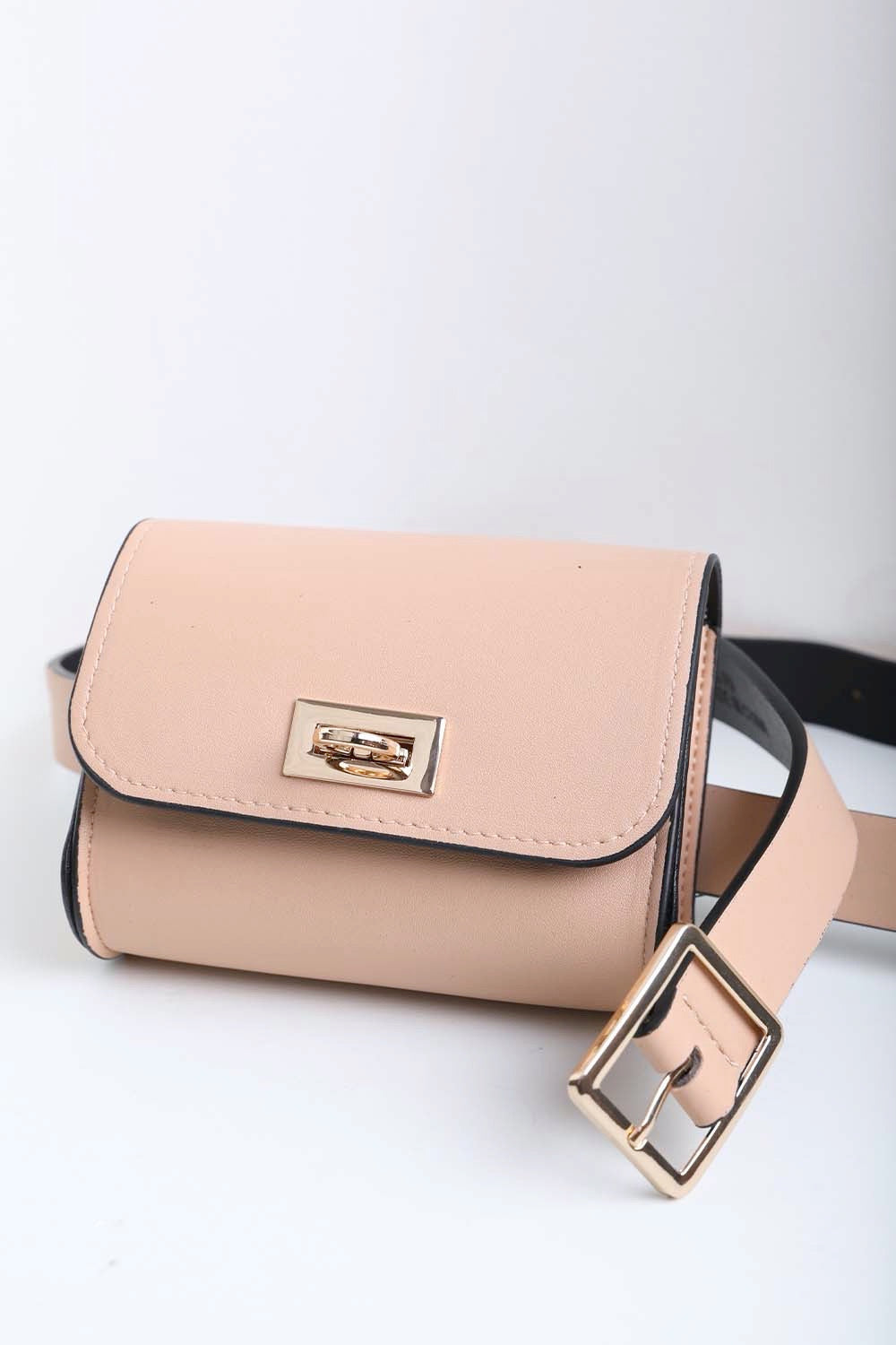 Mini Faux Leather Belt Bag – Chic with Gold Link Chain - NeoKira Unlimited