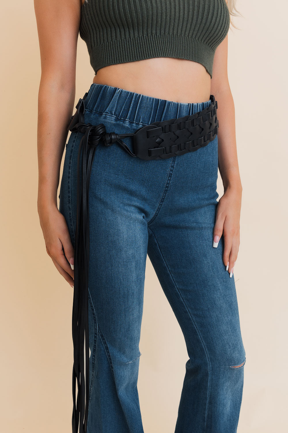 Wide Woven Leather Waist Tie Up Belt - NeoKira Unlimited