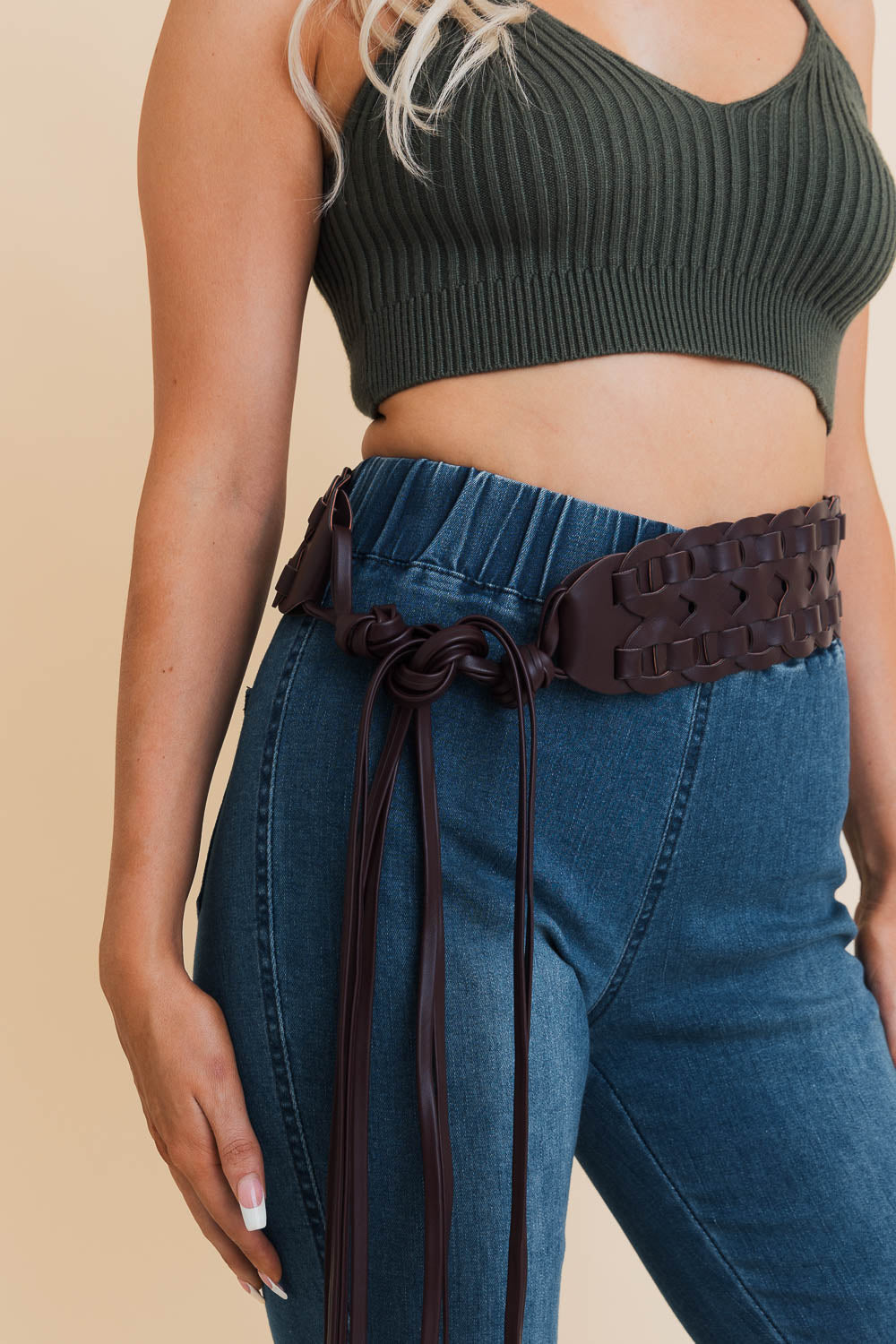 Wide Woven Leather Waist Tie Up Belt - NeoKira Unlimited