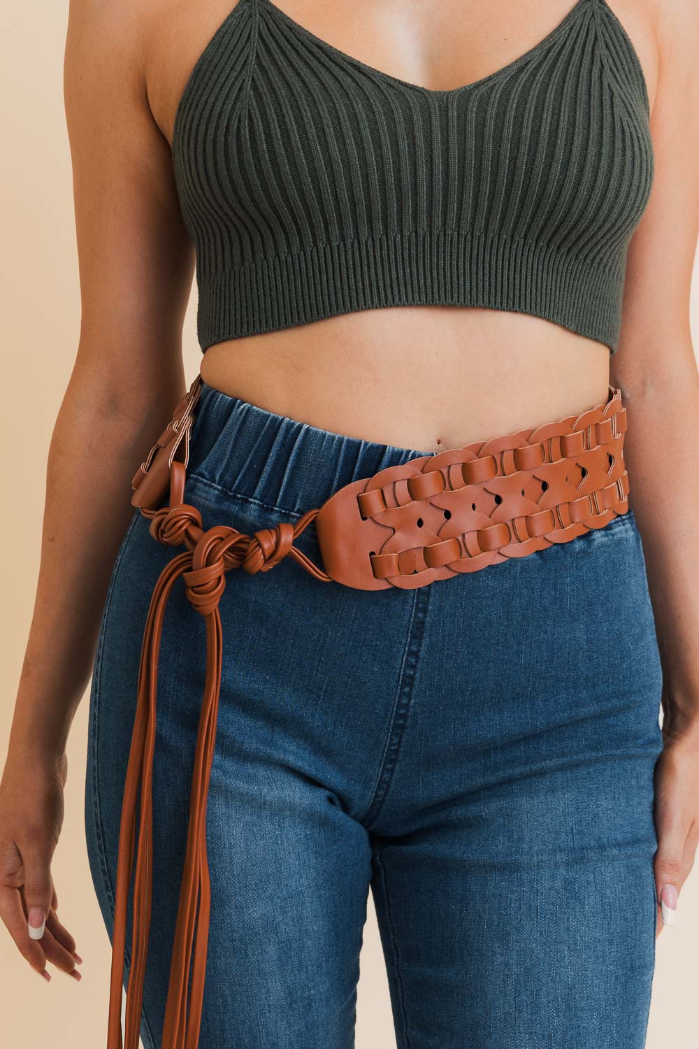 Wide Woven Leather Waist Tie Up Belt - NeoKira Unlimited