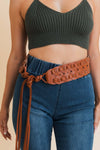 Wide Woven Leather Waist Tie Up Belt