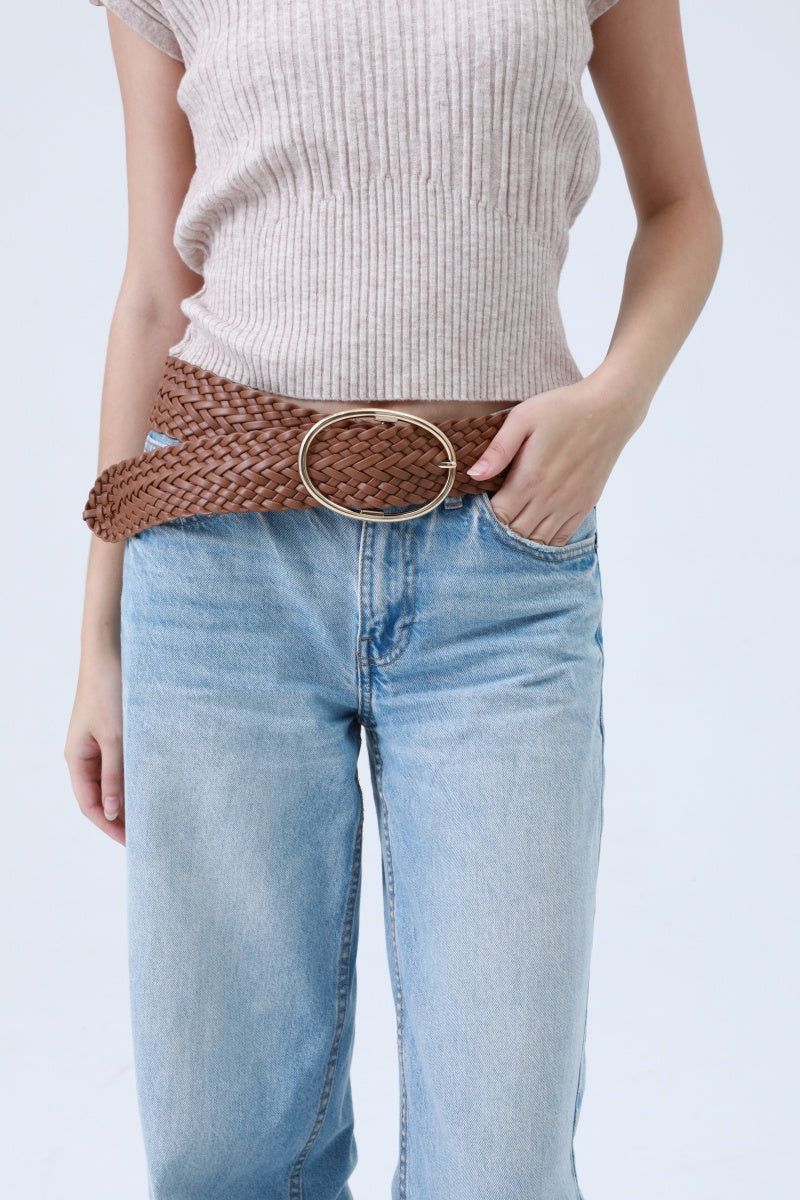 Wide Braided Belt – Gold Oval Buckle Statement Piece - NeoKira Unlimited