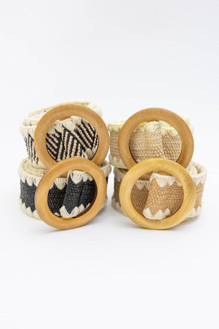 Whipstitch Raffia Belt with Wooden Round Buckle - NeoKira Unlimited