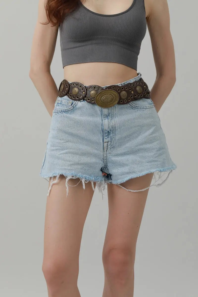 Retro Lace Eyelet Oval Disc Belt - 90s Boho Chic - NeoKira Unlimited
