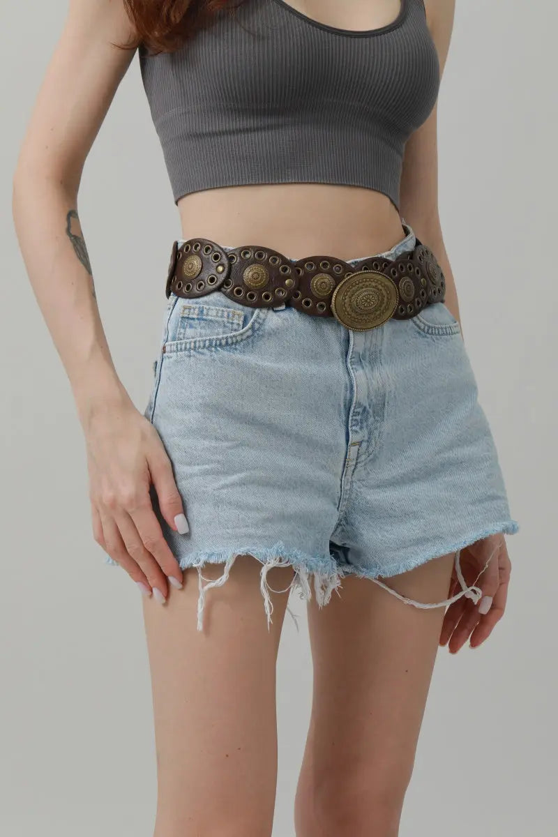 Retro Lace Eyelet Oval Disc Belt - 90s Boho Chic - NeoKira Unlimited