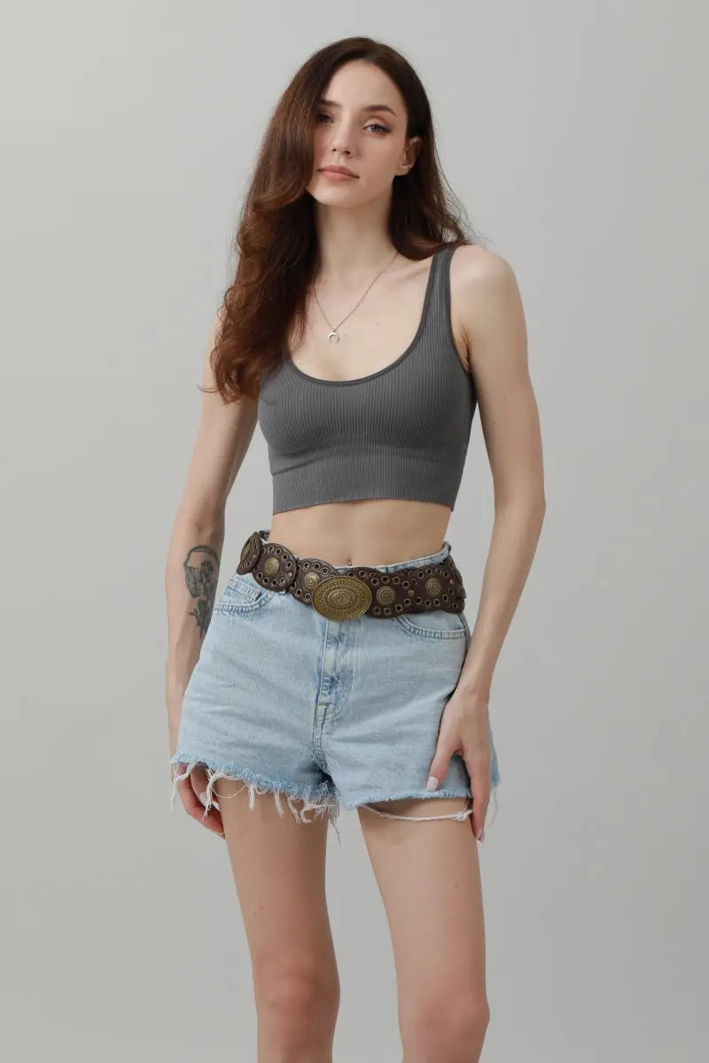 Retro Lace Eyelet Oval Disc Belt - 90s Boho Chic - NeoKira Unlimited