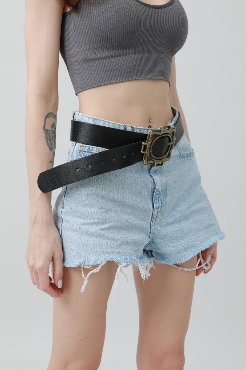 Vintage Western Belt – Geometric Buckle Cowboy Style - NeoKira Unlimited