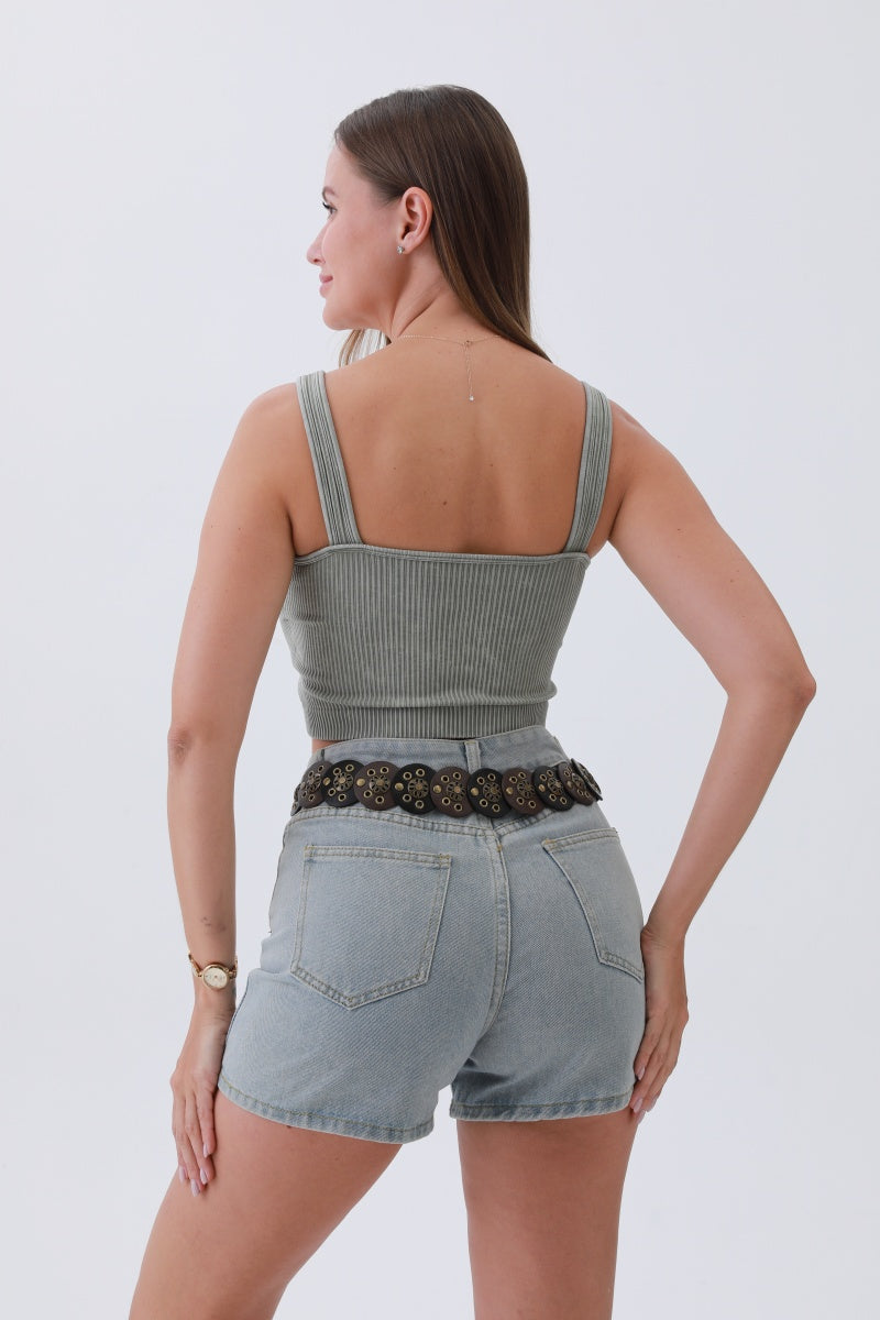 Rustic Dual-Tone Western Belt – Distressed Disc Buckle - NeoKira Unlimited