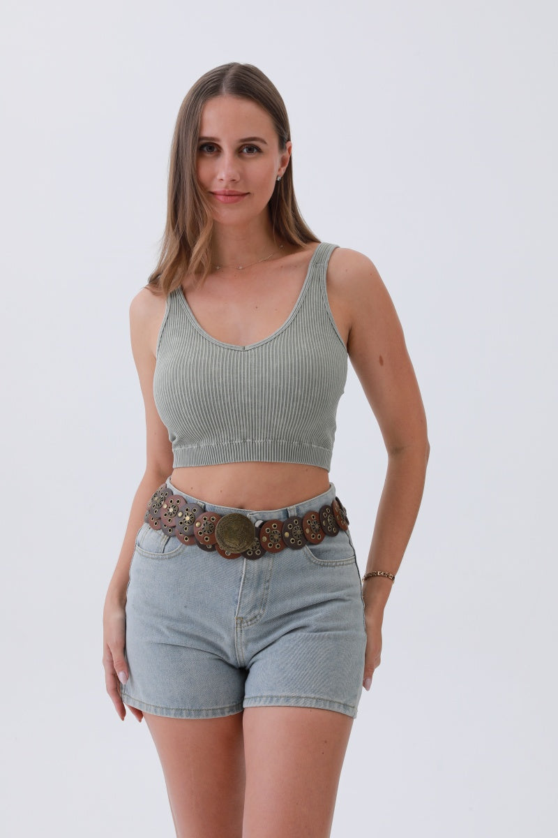 Rustic Dual-Tone Western Belt – Distressed Disc Buckle - NeoKira Unlimited