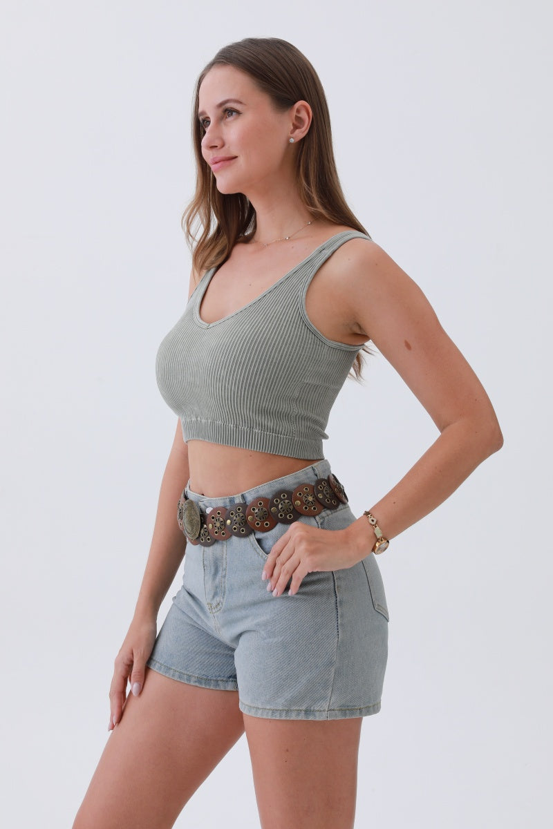 Rustic Dual-Tone Western Belt – Distressed Disc Buckle - NeoKira Unlimited