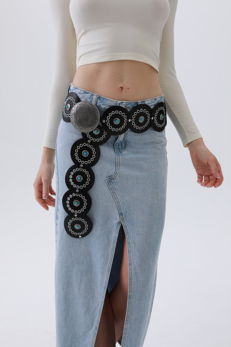 Turquoise Disc Western Belt – Handcrafted Desert Stone Detail - NeoKira Unlimited