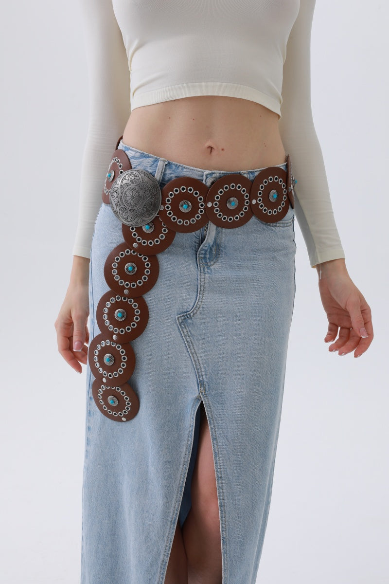 Turquoise Disc Western Belt – Handcrafted Desert Stone Detail - NeoKira Unlimited