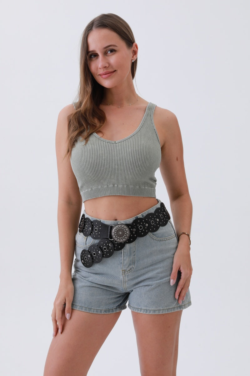 Edgy Hollow-Out Belt – Vintage Patchwork & Punk Studs - NeoKira Unlimited