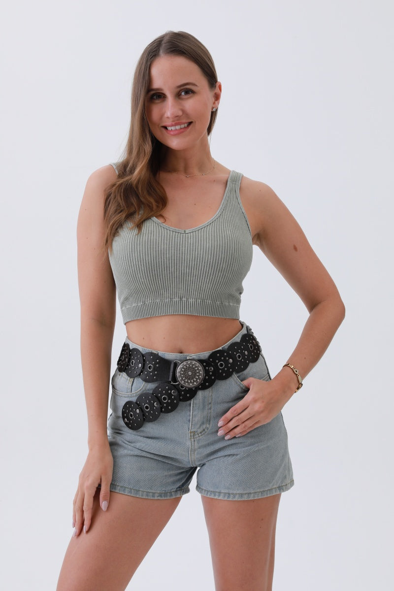 Edgy Hollow-Out Belt – Vintage Patchwork & Punk Studs - NeoKira Unlimited