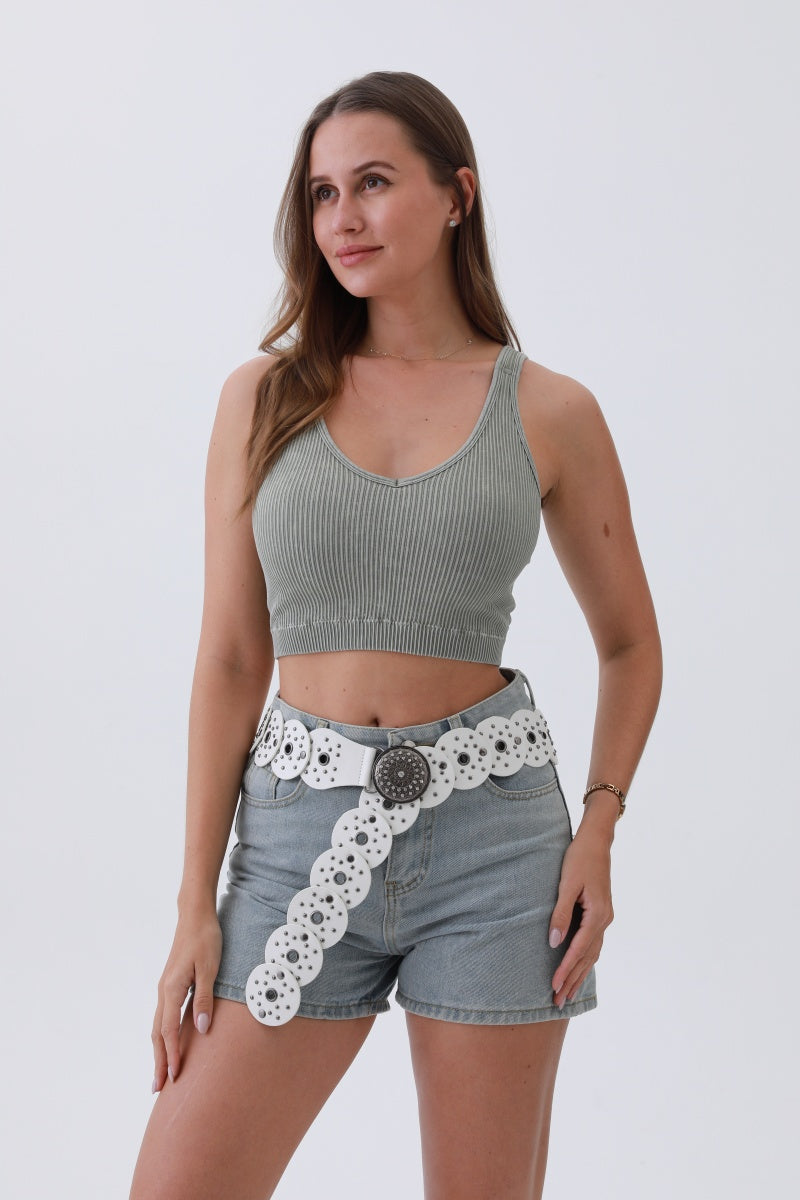 Edgy Hollow-Out Belt – Vintage Patchwork & Punk Studs - NeoKira Unlimited