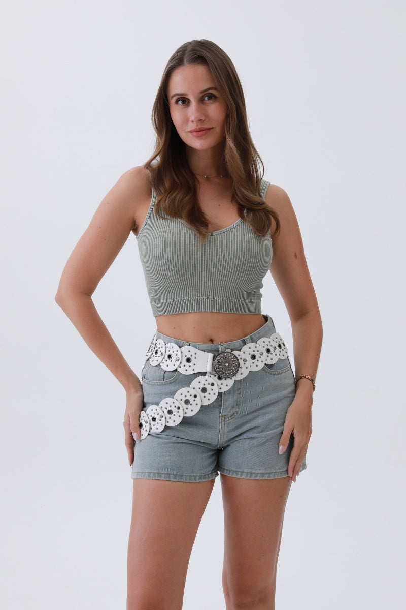 Edgy Hollow-Out Belt – Vintage Patchwork & Punk Studs - NeoKira Unlimited